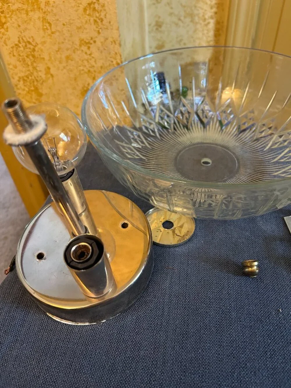 Vintage  Glass ceiling light fixture from mid century  or Art Deco   pressed gla